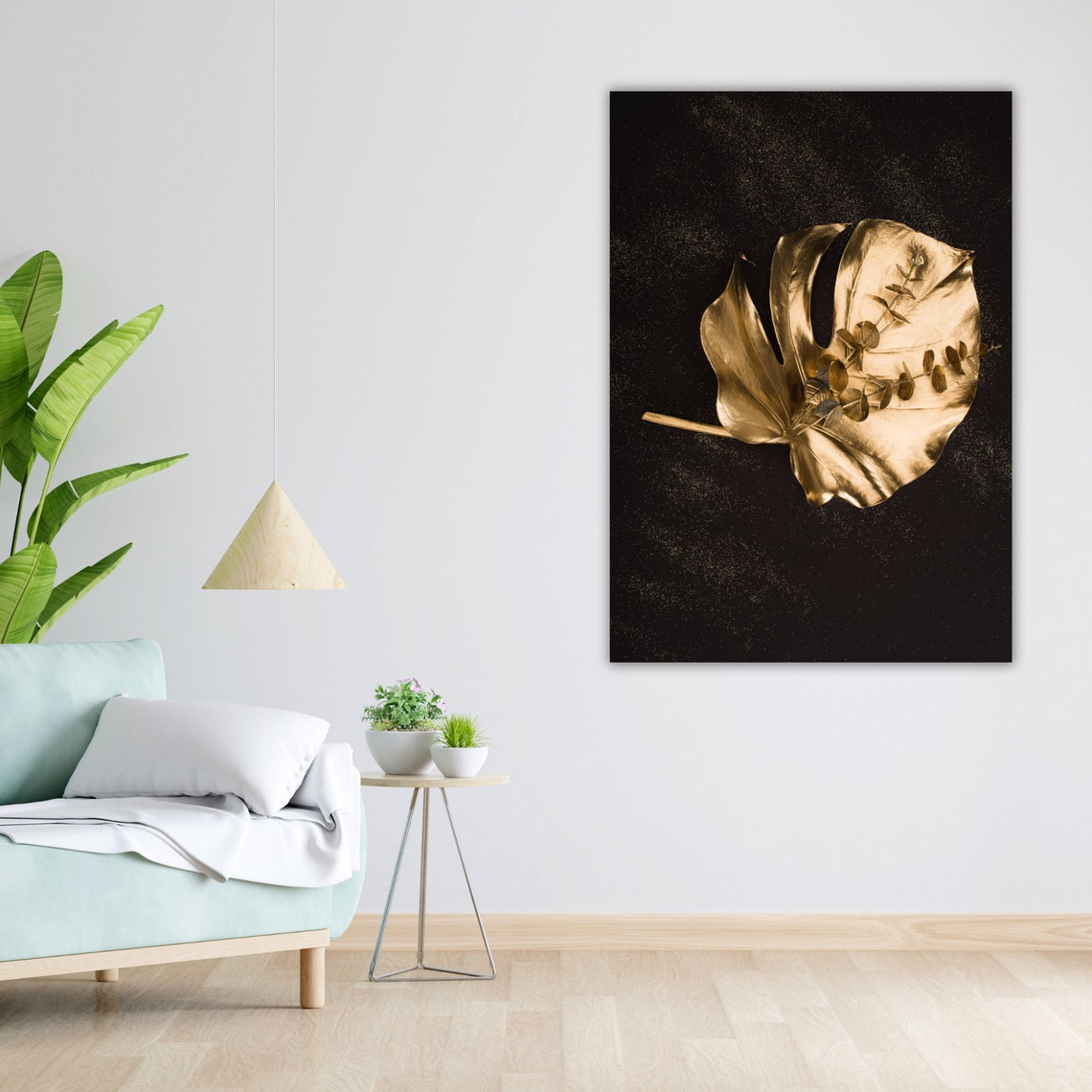 Gold Tropical Leaf Eucalyptus Sprig Black Gold Dust Botanical Poster - Image 4