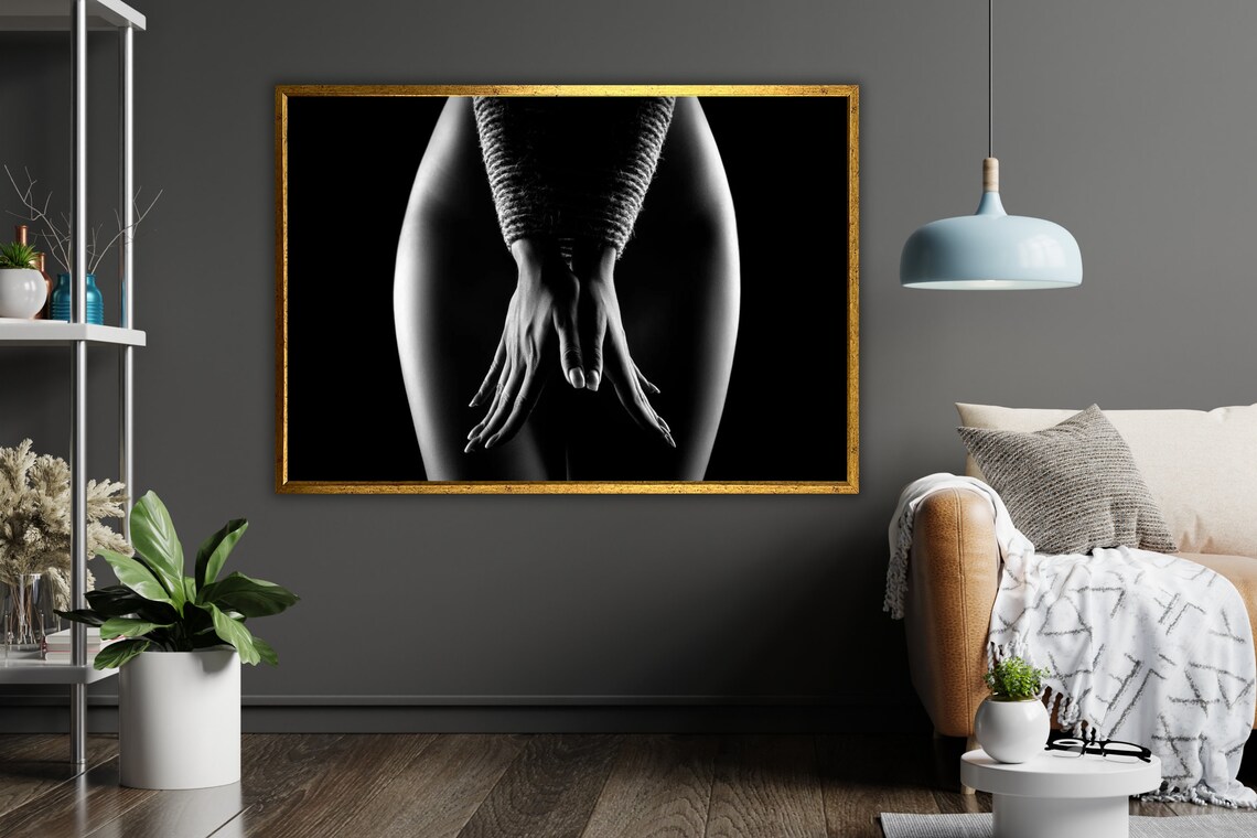Black And White Knit Sweater Nude Back Fine Art Bodyscape Poster - Image 4