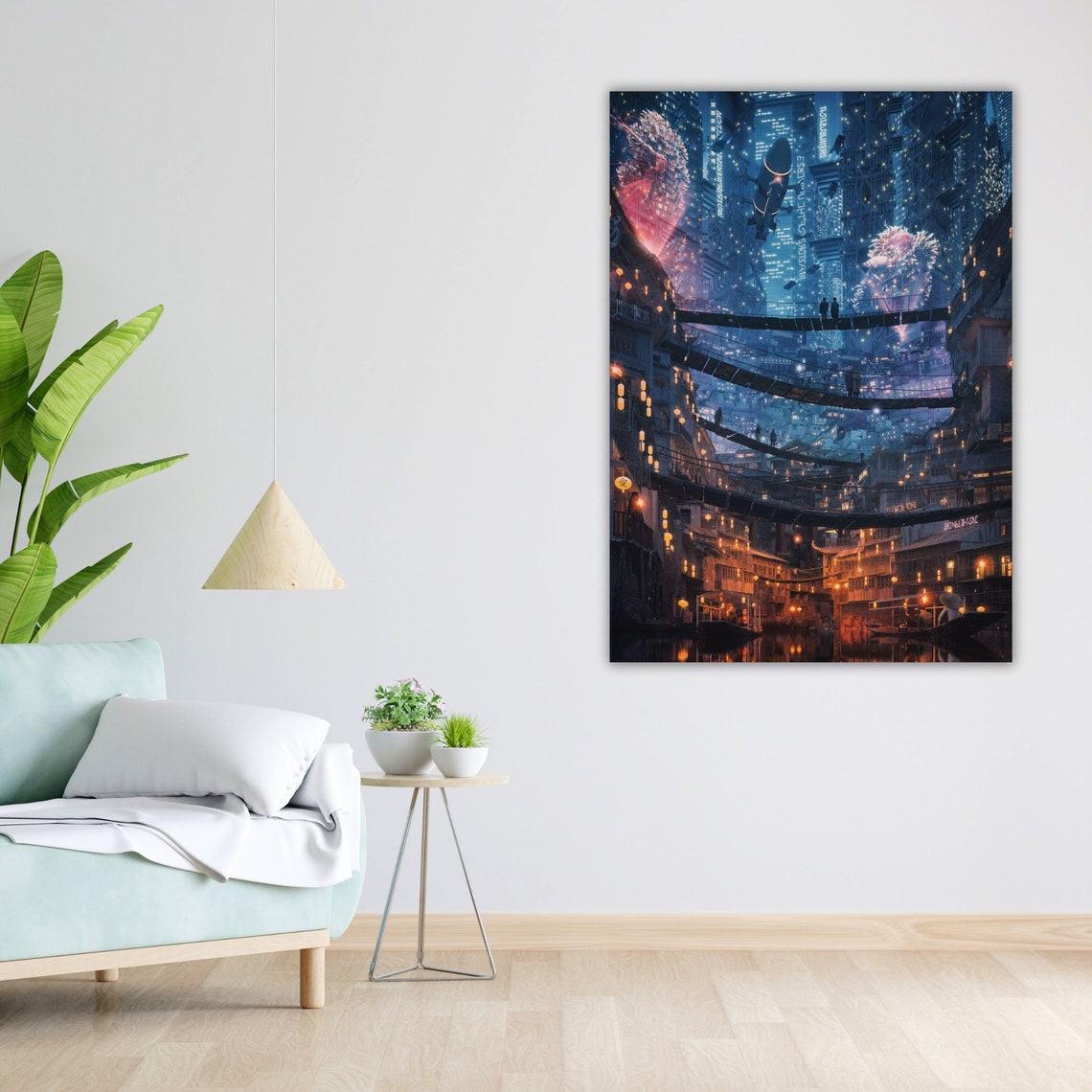 Cyberpunk City Night Bridges Neon Lights Cherry Blossom Sci Fi Poster - Image 5