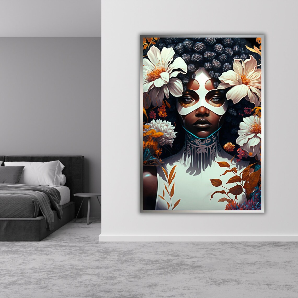 Tribal Face Paint African Woman Floral Afro Portrait Dramatic Wall Art - Image 2