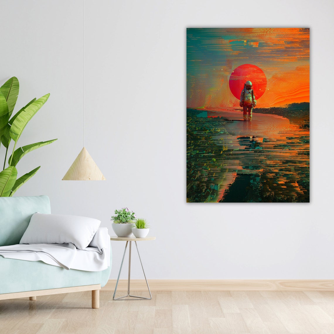 Astronaut Walking On Water Red Sunset Surreal Sci Fi Art Poster - Image 4