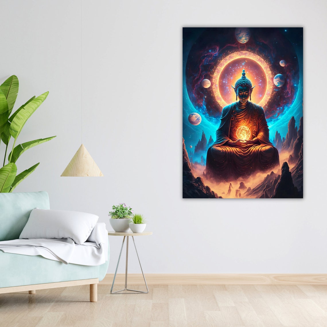Cosmic Buddha Planets Galaxy Glowing Halo Light Orb Zen Art Poster - Image 5