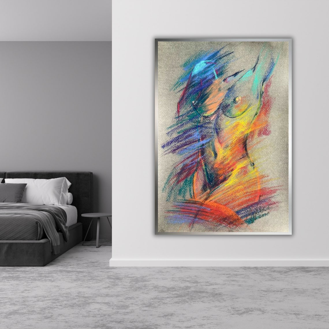 Rainbow Abstract Female Torso Pastel Sketch Expressive Art Poster - Image 3