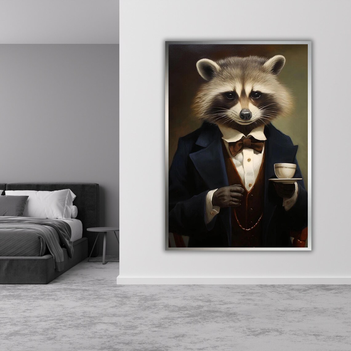 Gentleman Raccoon Portrait Holding Teacup Suit Animal Humor Poster - Image 4