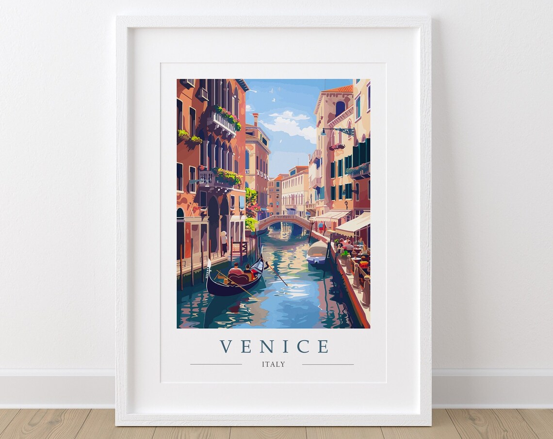 Venice Italy Grand Canal Gondola Between Colorful Buildings Poster