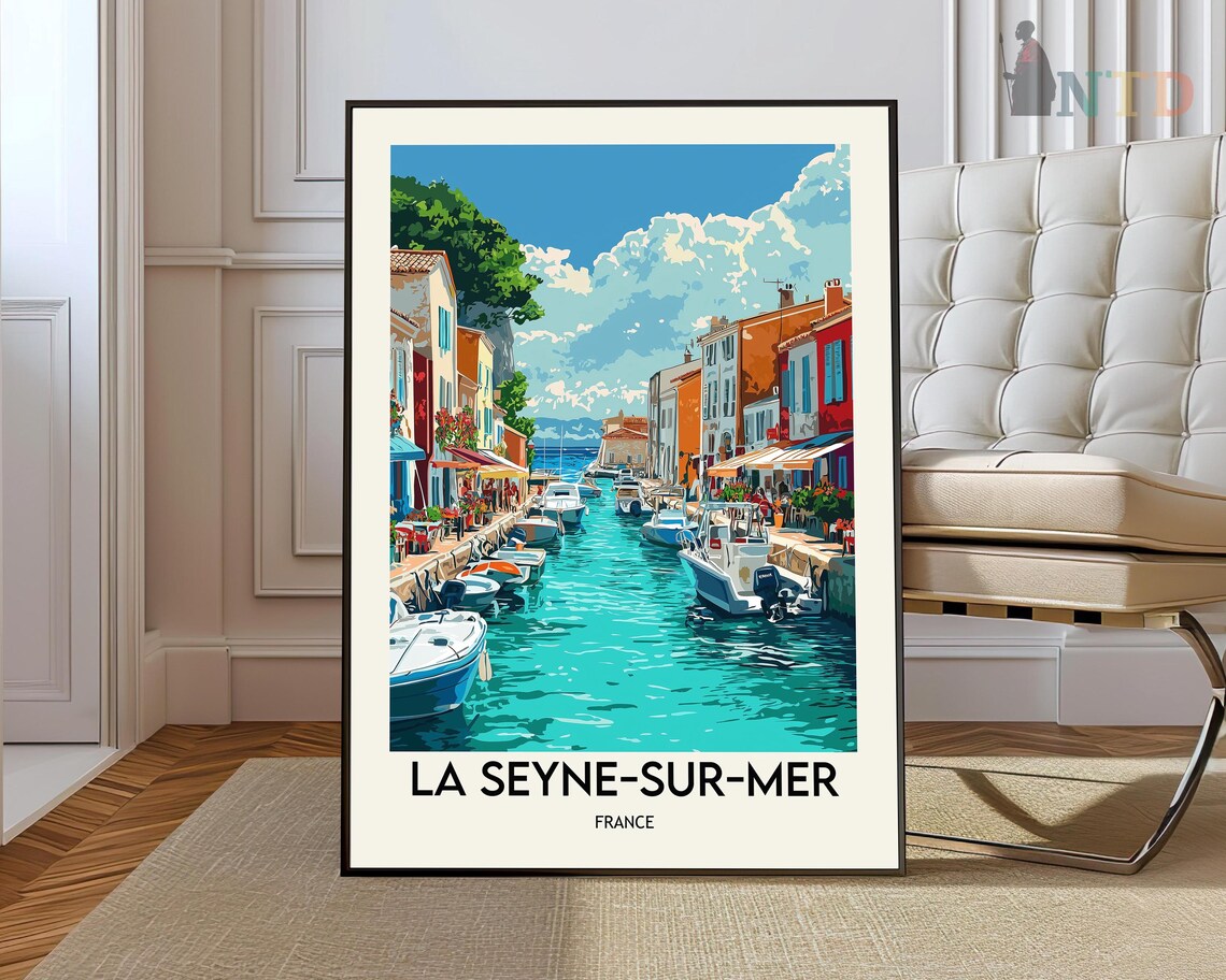 La Seyne-sur-Mer Coastal Harbor France Travel Illustration Poster