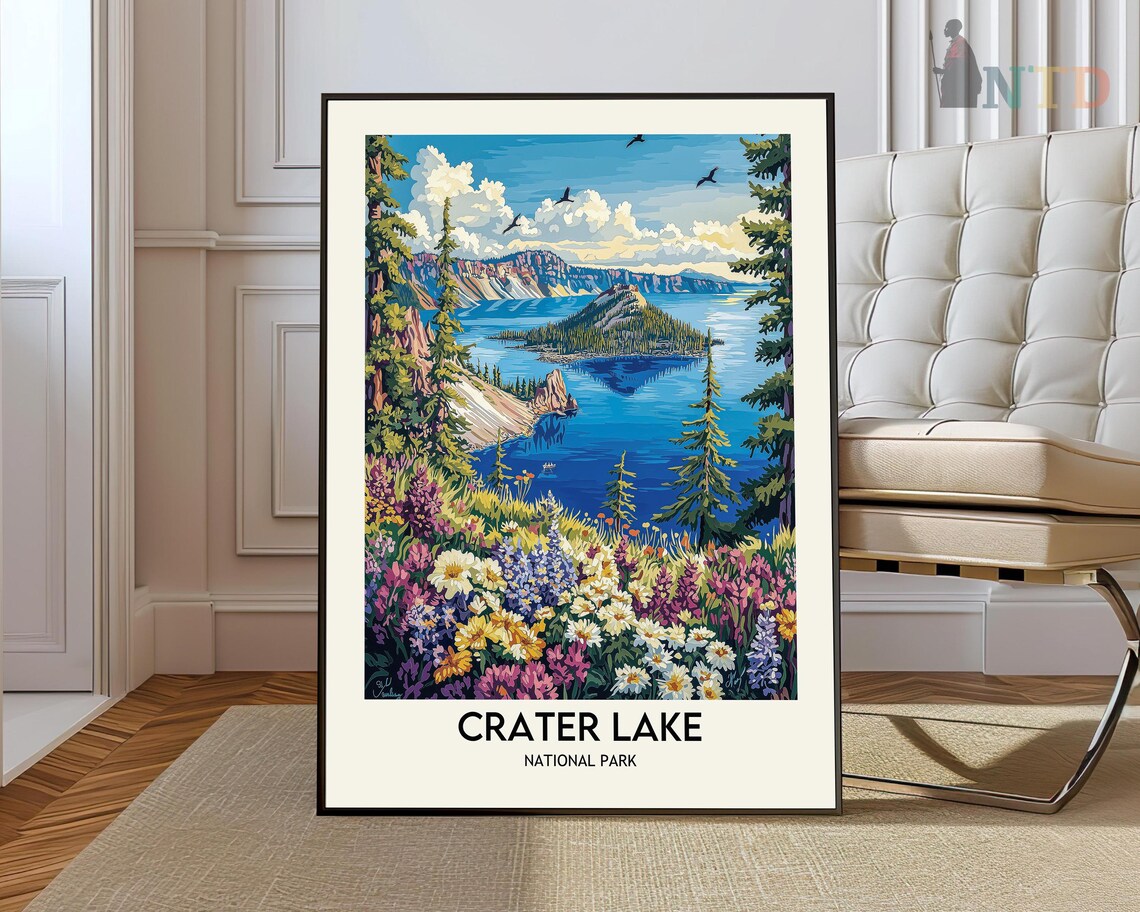 Crater Lake Travel Poster, Oregon Wall Art Print