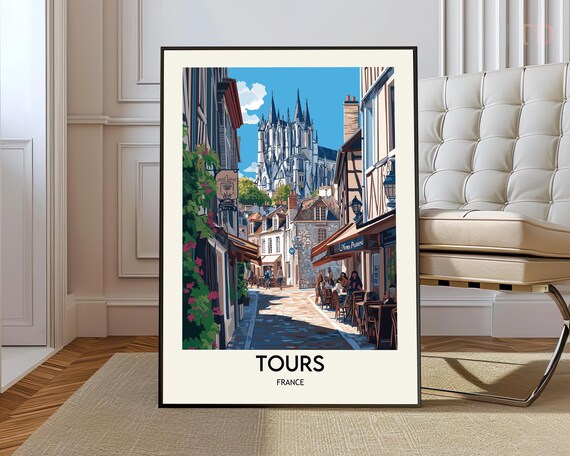 Tours France Old Street Gothic Cathedral France City Travel Poster