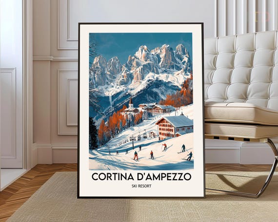 Cortina Dampezzo Ski Resort Poster Wall Art Print The Dolomites
