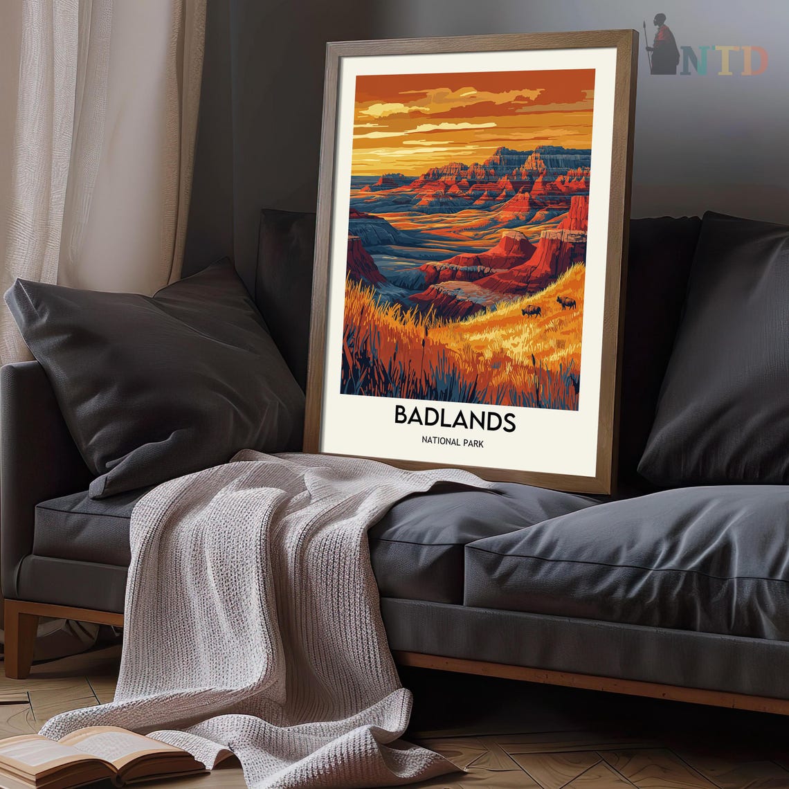 Sunset Over the Badlands Formations National Park Travel Poster - Image 3