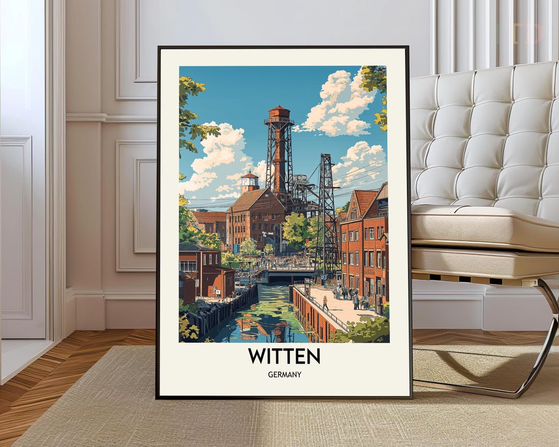 Witten Germany Riverside Industrial Heritage Canal Travel Poster