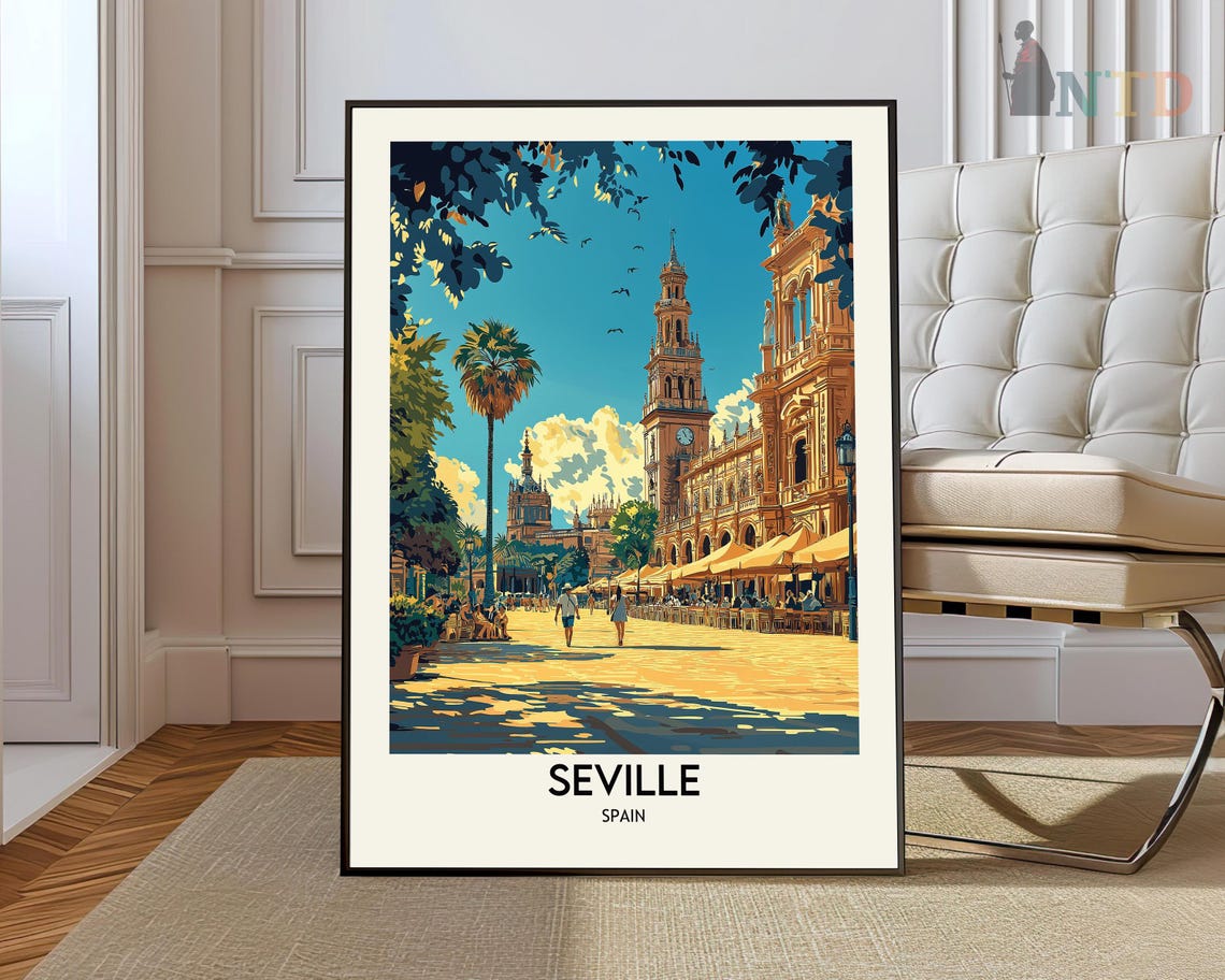 Seville Spain Sunlit Plaza Grand Architecture Square Travel Poster