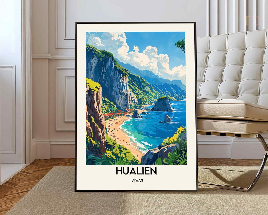 Hualien Taiwan Dramatic Sea Cliffs Sandy Cove Beach View Poster