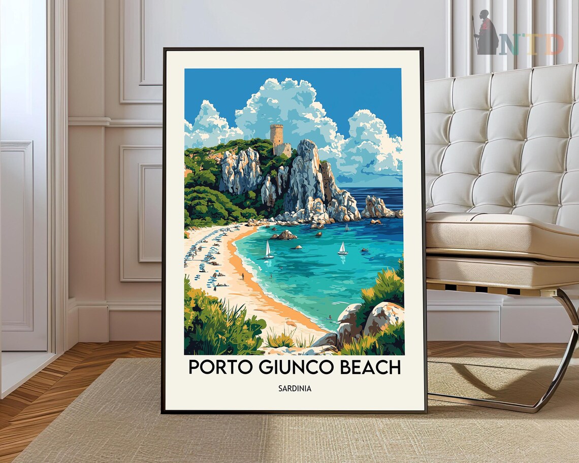 Sunny Porto Giunco Beach Sardinia Turquoise Bay Travel Poster