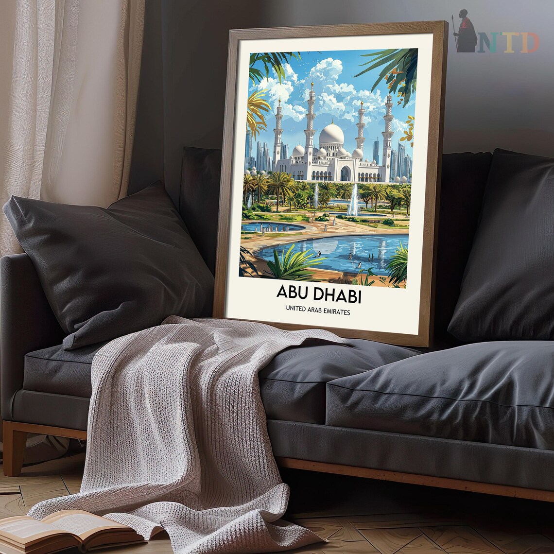Abu Dhabi UAE Grand Mosque Palm Gardens Vintage Travel Poster - Image 3