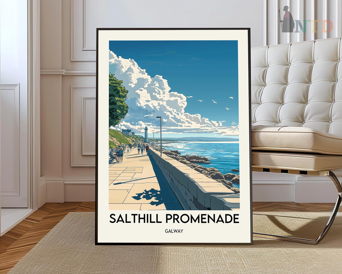 Seaside Promenade Walk Salthill Galway Ireland Travel Poster