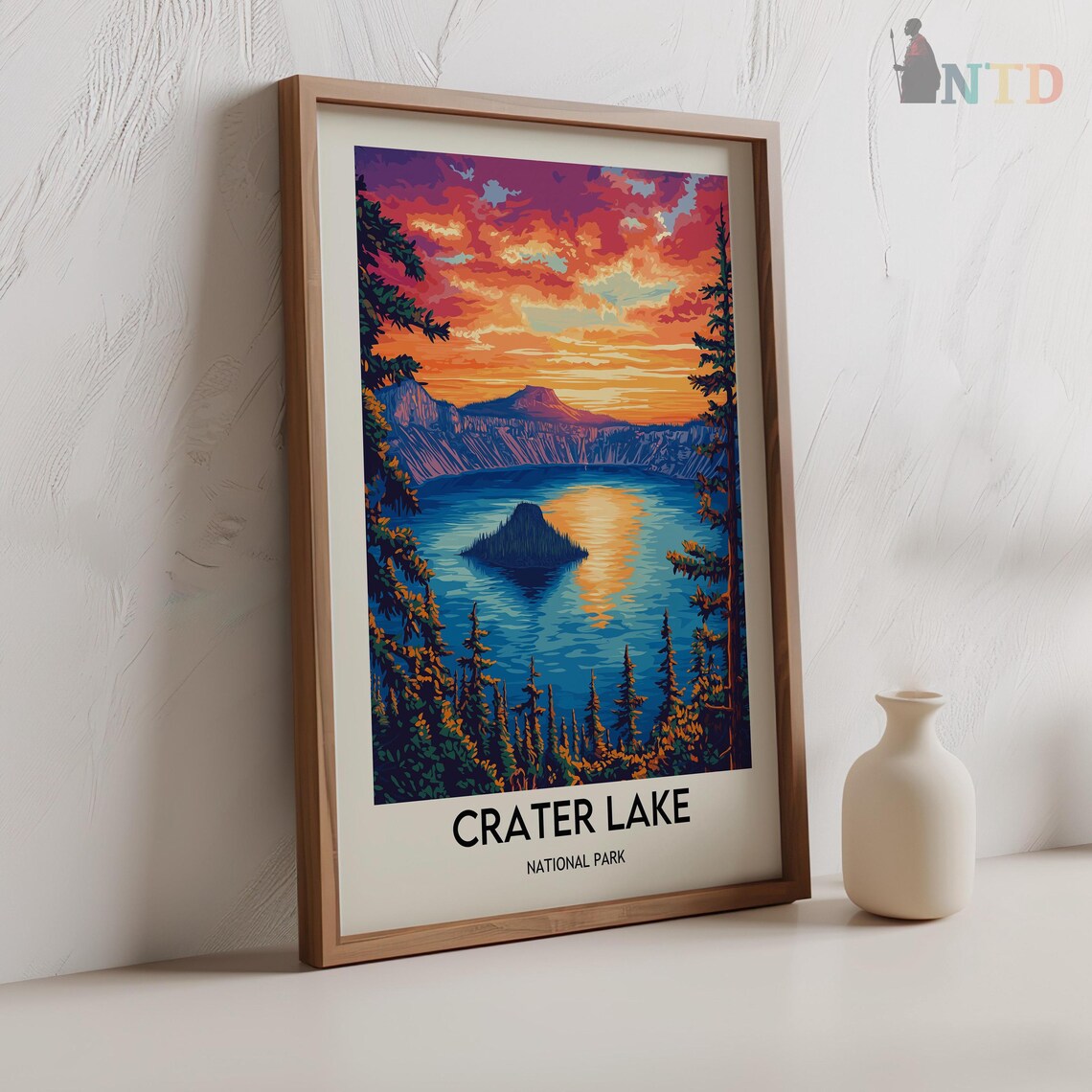 Crater Lake National Park Sunset Wizard Island Travel Poster - Image 2