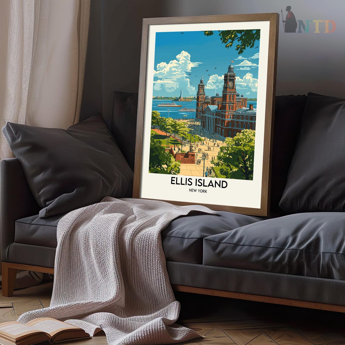 Ellis Island New York Historic Great Hall Harbor View Poster - Image 3
