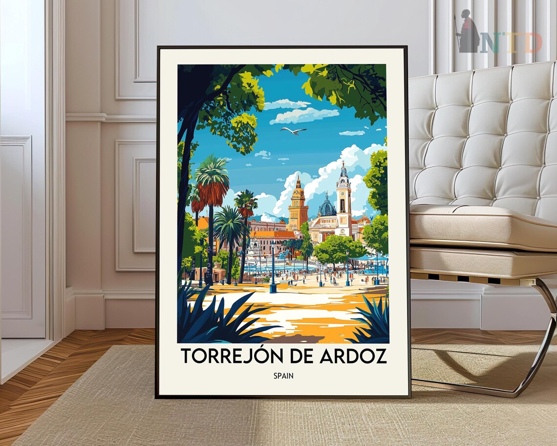 Torrejon de Ardoz Spain Vintage Palm Plaza Illustration Travel Poster