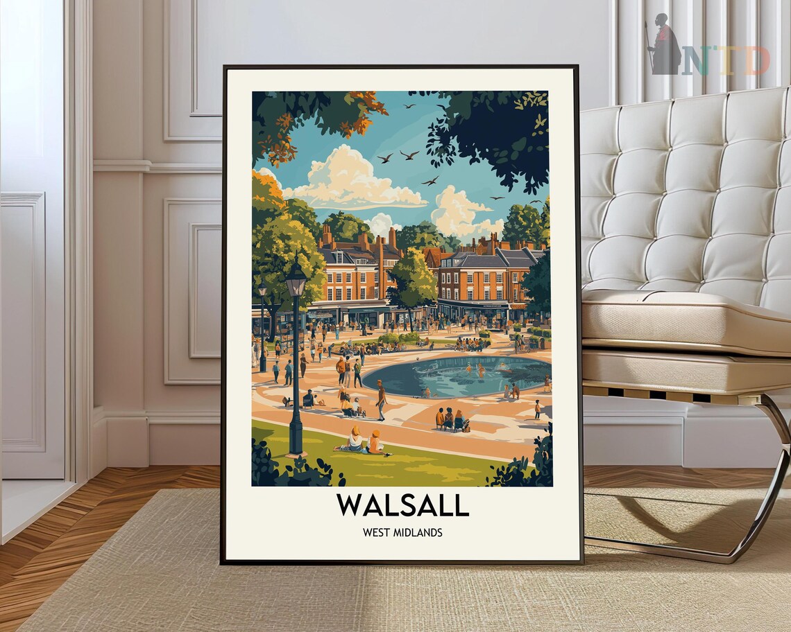 Walsall West Midlands Fountain Town Square Day Travel Poster