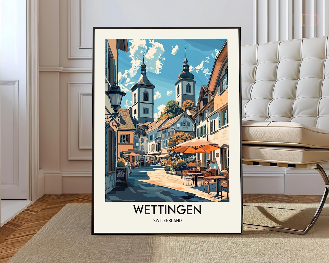 Wettingen Switzerland Old Town Cafe Street Vintage Travel Poster