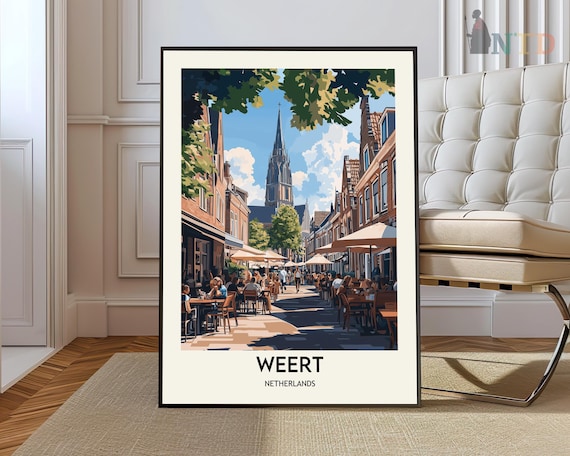 Weert Netherlands Outdoor Cafe Street Historic Church Travel Poster