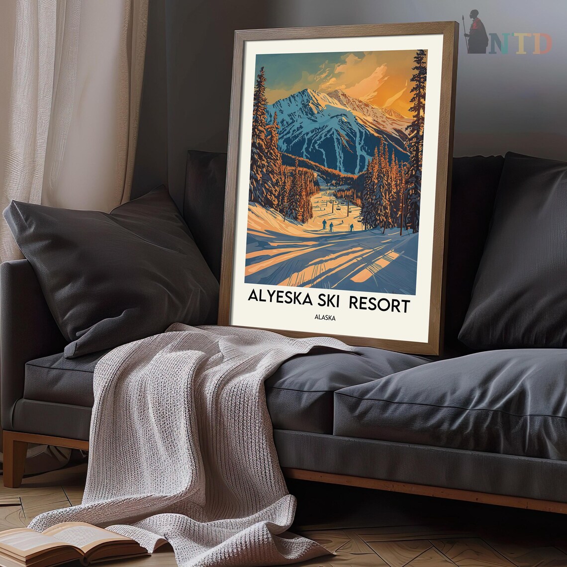 Golden Hour Ski Slopes at Alyeska Ski Resort Alaska Travel Poster - Image 3