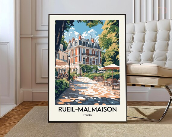 Rueil Malmaison France Travel Poster Cafe Terrace Old Building Garden Scene