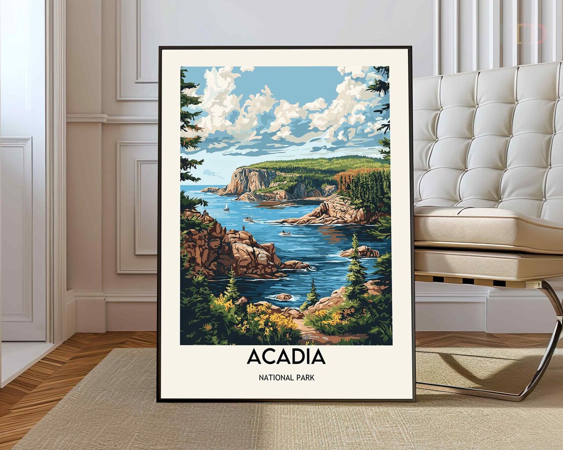 Acadia National Park Vintage Travel Poster Maine Coast Artwork