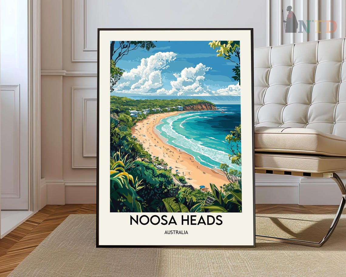 Noosa Heads Australia Turquoise Surf Beach Coastal Travel Poster