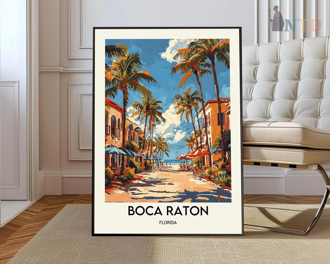 Palm Lined Street to the Beach Boca Raton Florida Travel Poster