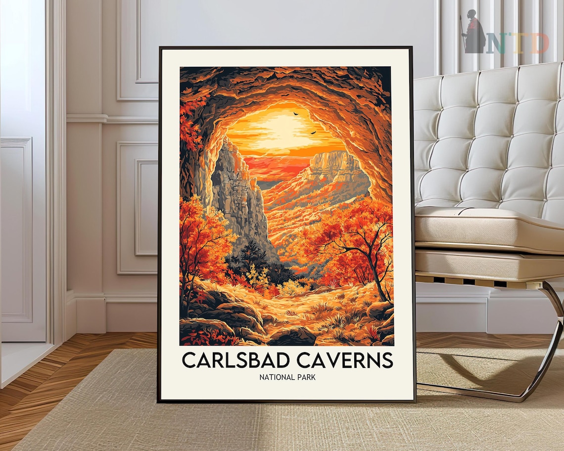 Carlsbad Caverns National Park Desert Canyon Sunrise Travel Poster