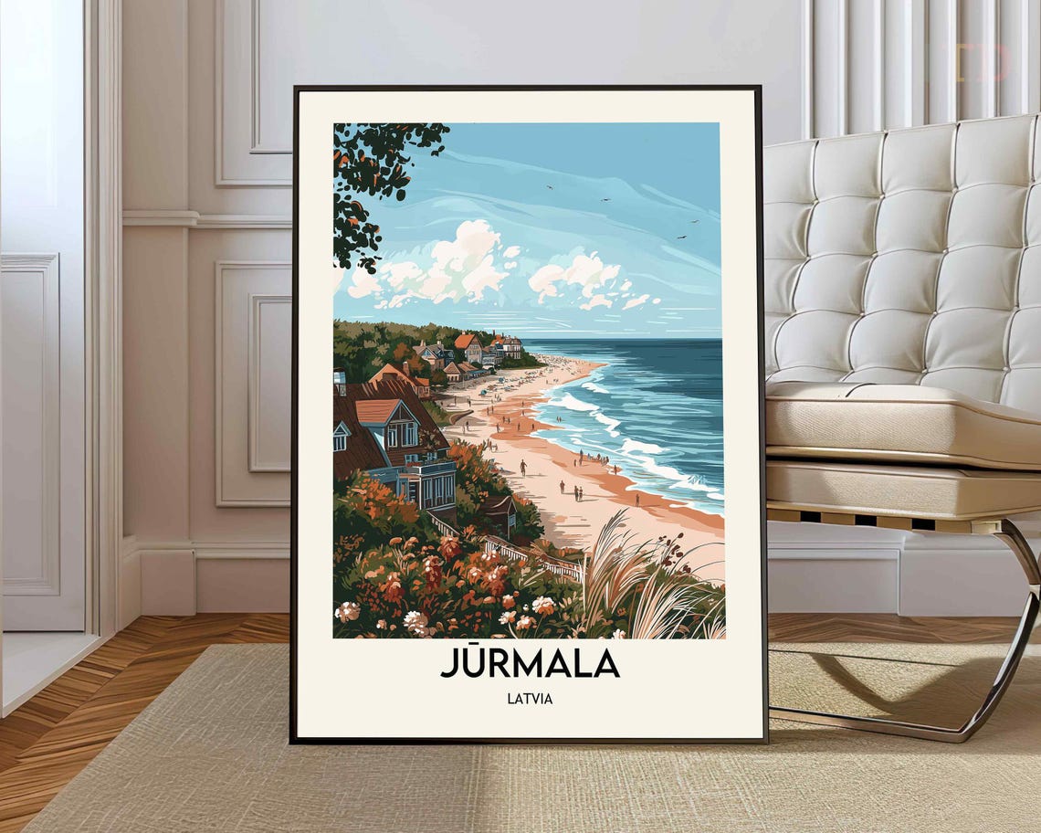 Jūrmala Beach Latvia Seaside Vintage Retro Travel Poster Art