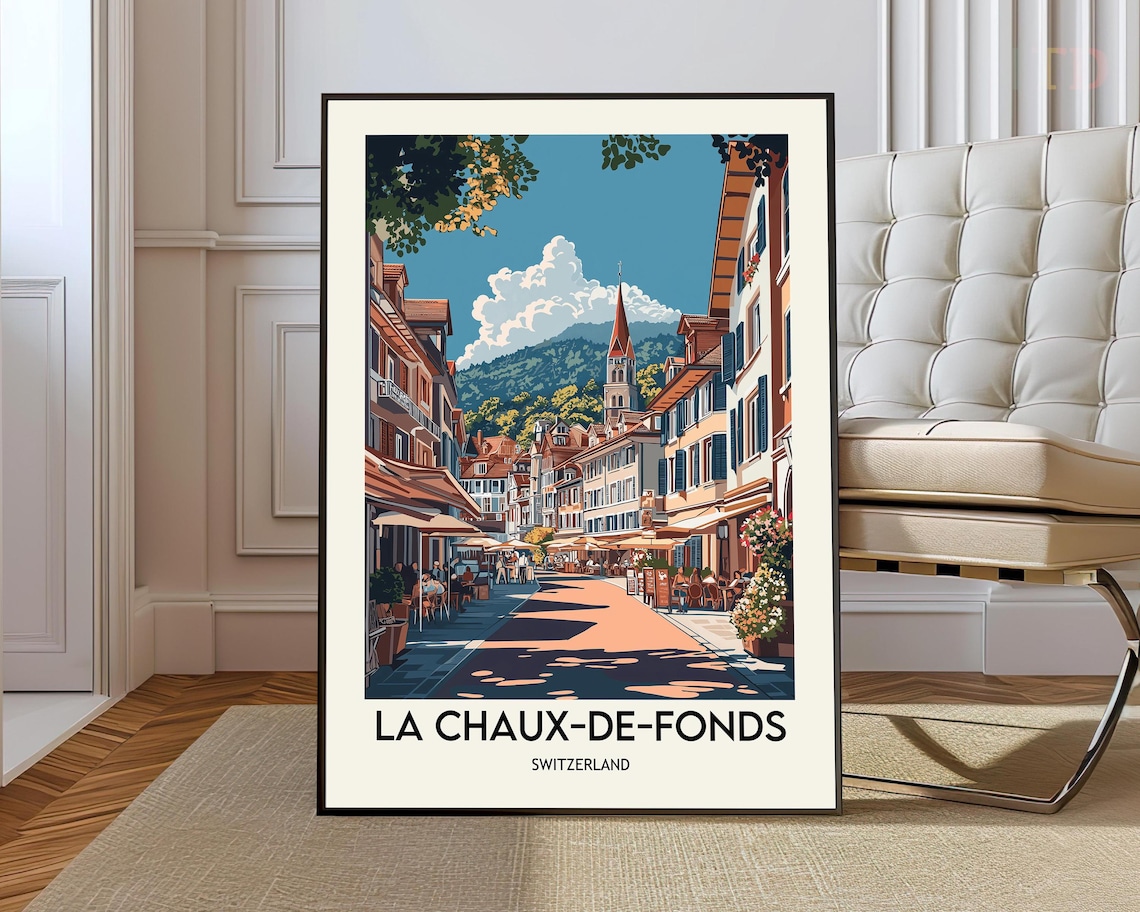 La Chaux De Fonds Switzerland Travel Poster With Old Town Street