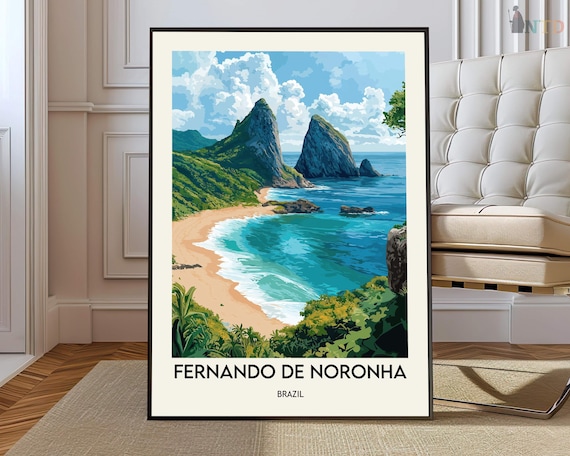 Fernando de Noronha Twin Peaks Golden Beach Brazil Travel Poster