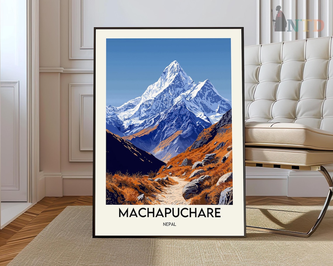 Machapuchare Nepal Himalaya Snow Peak Mountain Trail Travel Poster