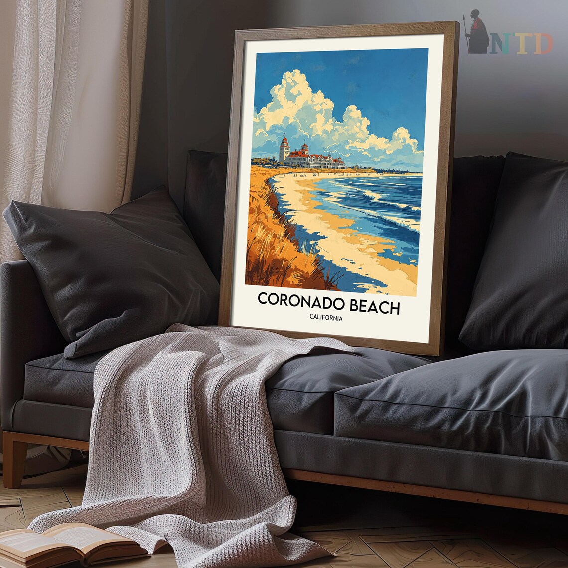 Historic Hotel on Golden Sands Coronado Beach California Travel Poster - Image 3