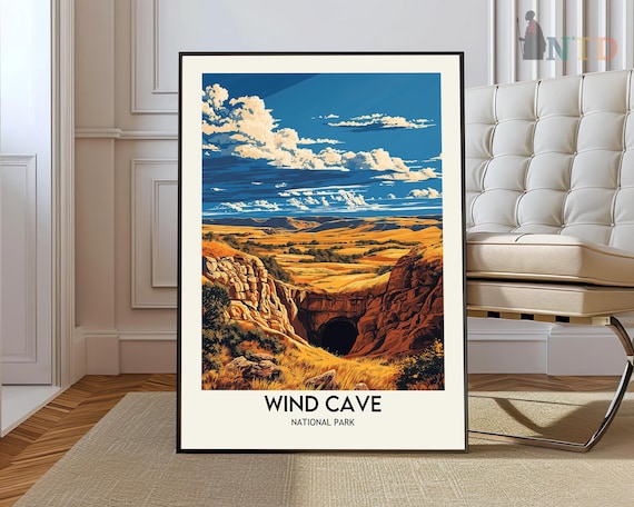 Wind Cave National Park Prairie Cave Entrance Vintage Travel Poster