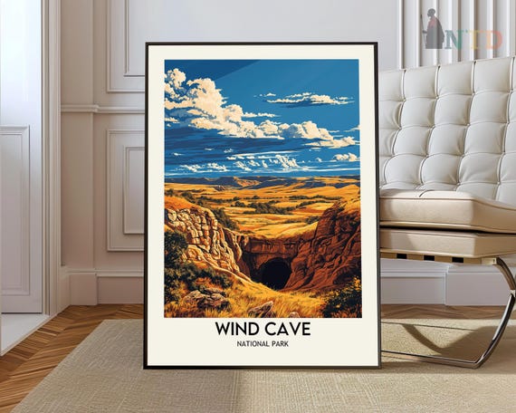 Wind Cave National Park Retro Art Print Illustration Vintage Minimal Design Poster