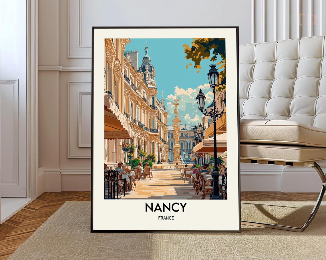 Nancy France Elegant Cafe Street Poster with Historic Dome View Art