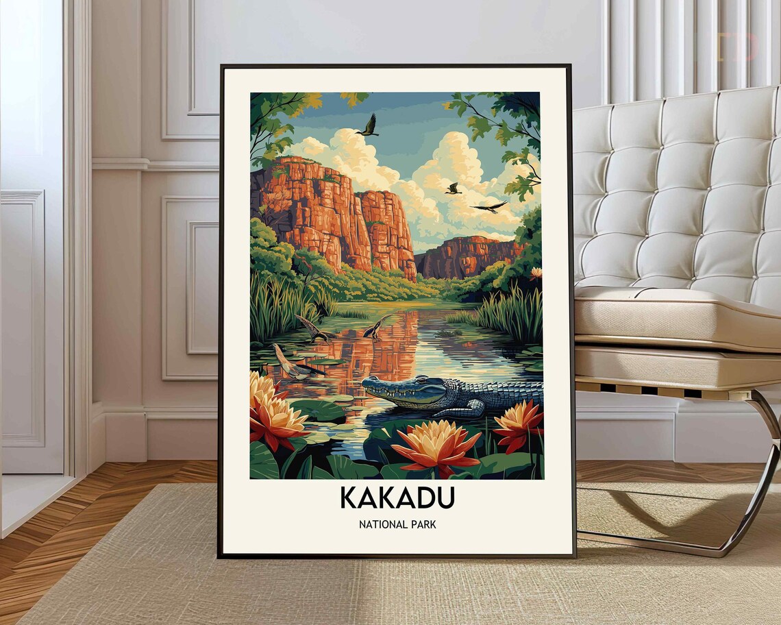 Kakadu National Park Australia Crocodile Retro Travel Poster