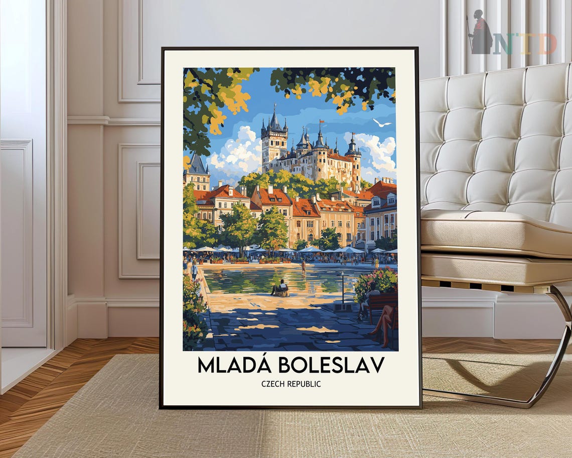 Mlada Boleslav Czech Republic Castle on Hill Town Square Poster