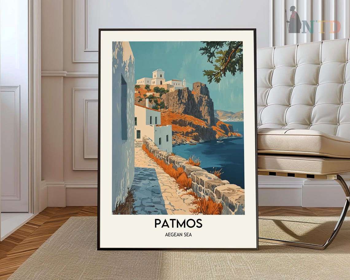 Patmos Aegean Sea Whitewashed Clifftop Monastery Island Poster