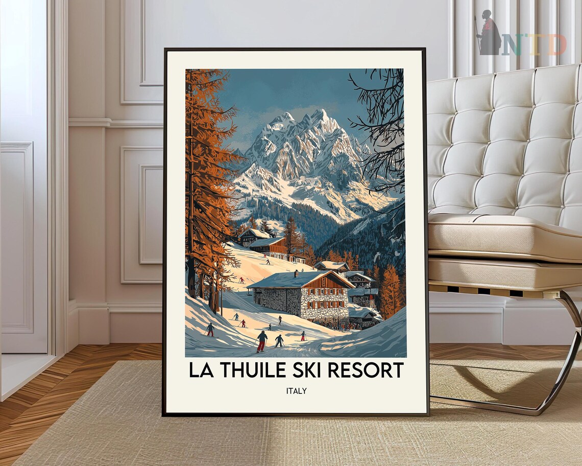 La Thuile Ski Resort Italy Vintage Alpine Mountains Travel Poster