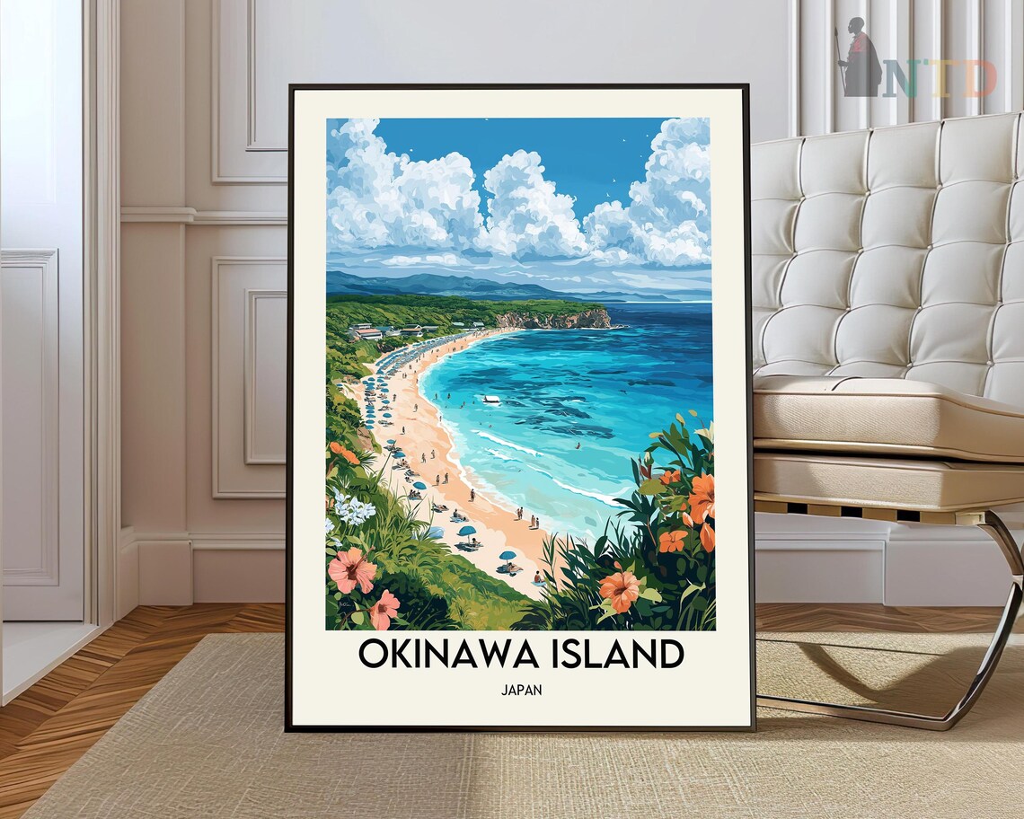 Okinawa Island Japan Turquoise Beach Tropical Coast Travel Poster
