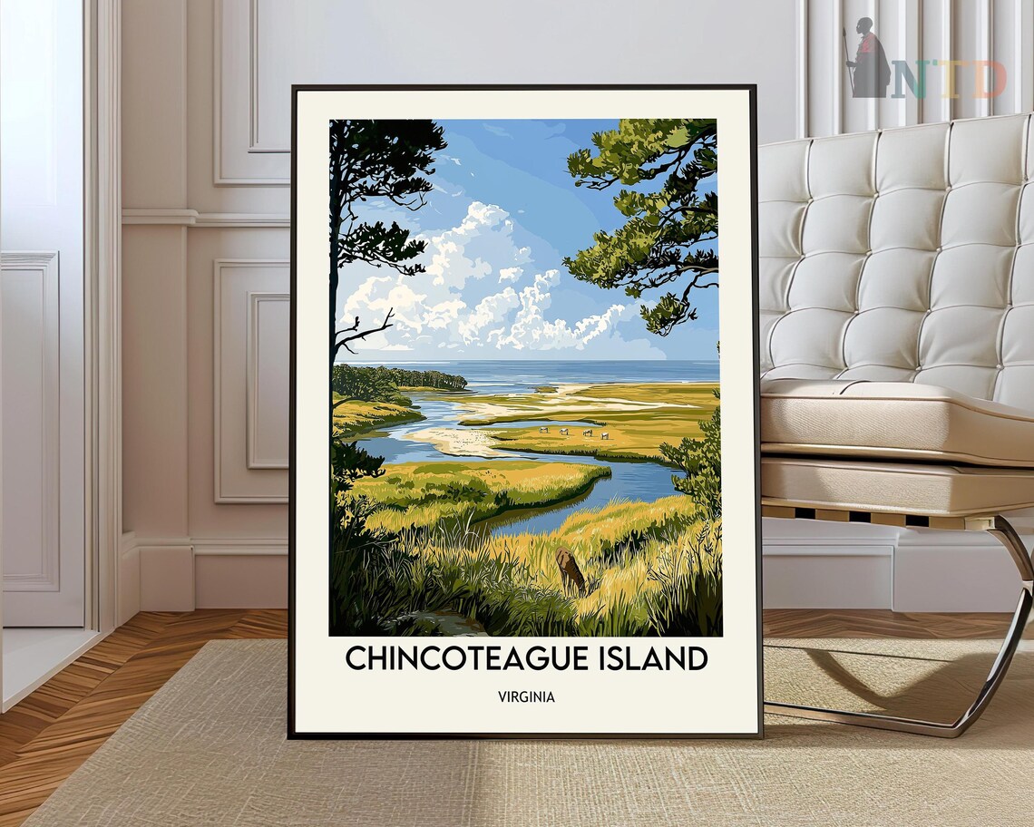 Chincoteague Island Virginia Salt Marsh Wildlife Refuge Travel Poster