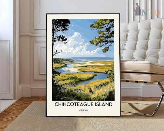 Chincoteague Island Virginia Salt Marsh Wildlife Refuge Travel Poster