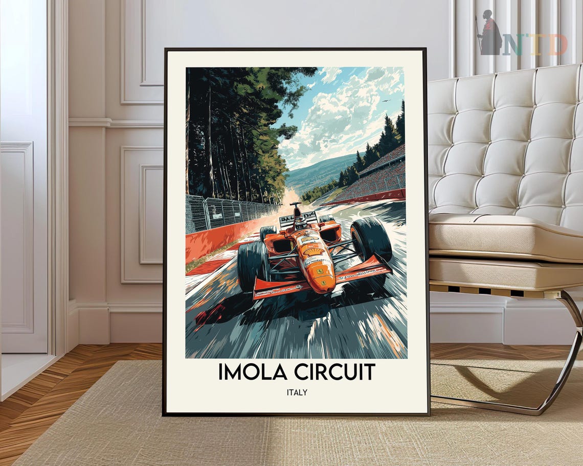Imola Circuit Italy Formula 1 Race Car Vintage Style Art Poster