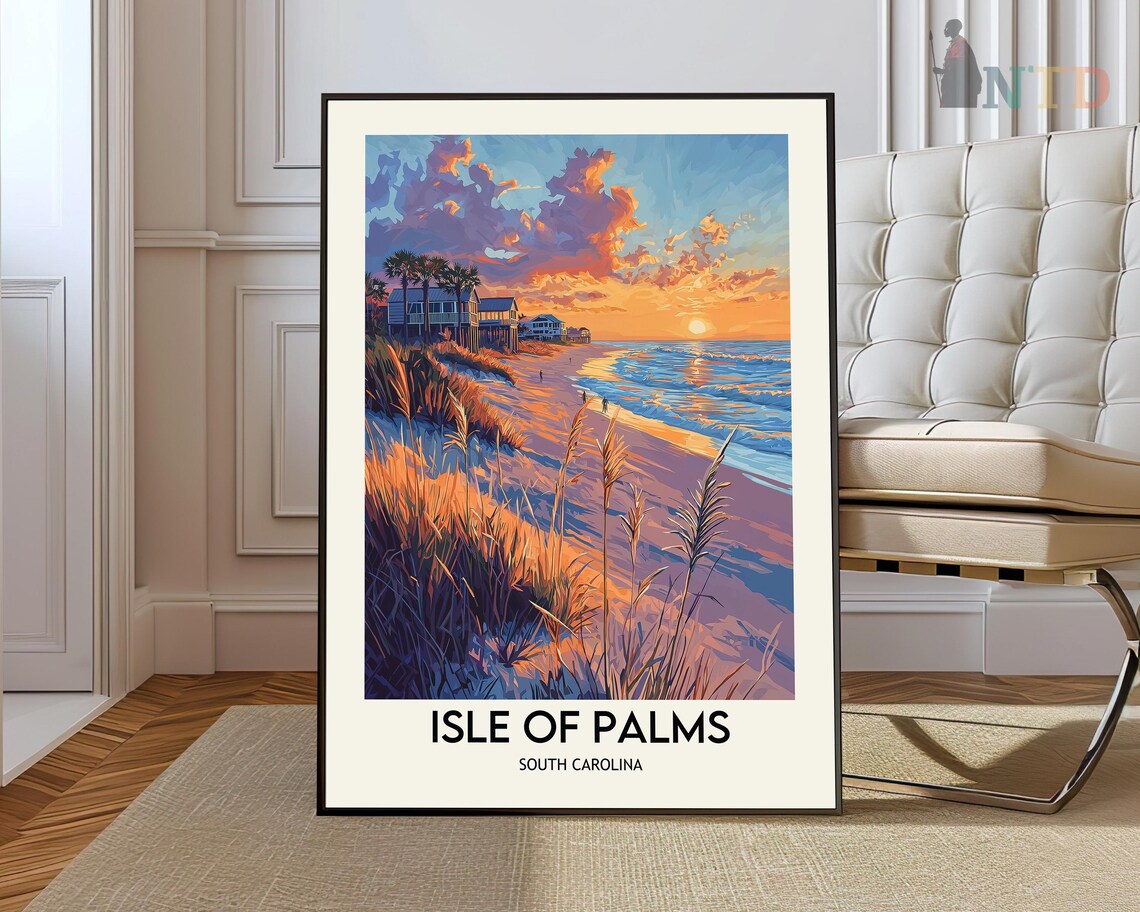 Isle of Palms South Carolina Golden Sunset Beach Travel Poster