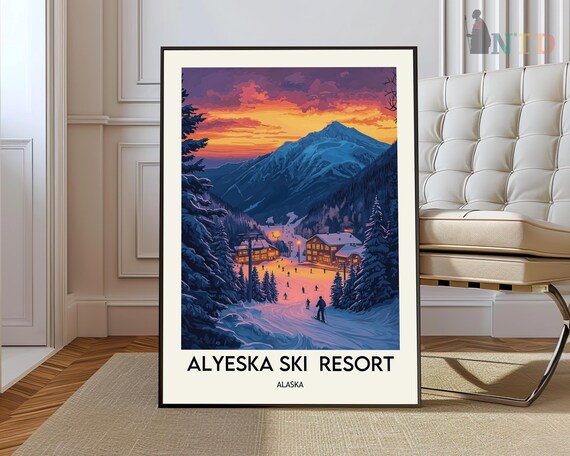 Alyeska Ski Resort Alaska Sunset Village Slope View Travel Poster